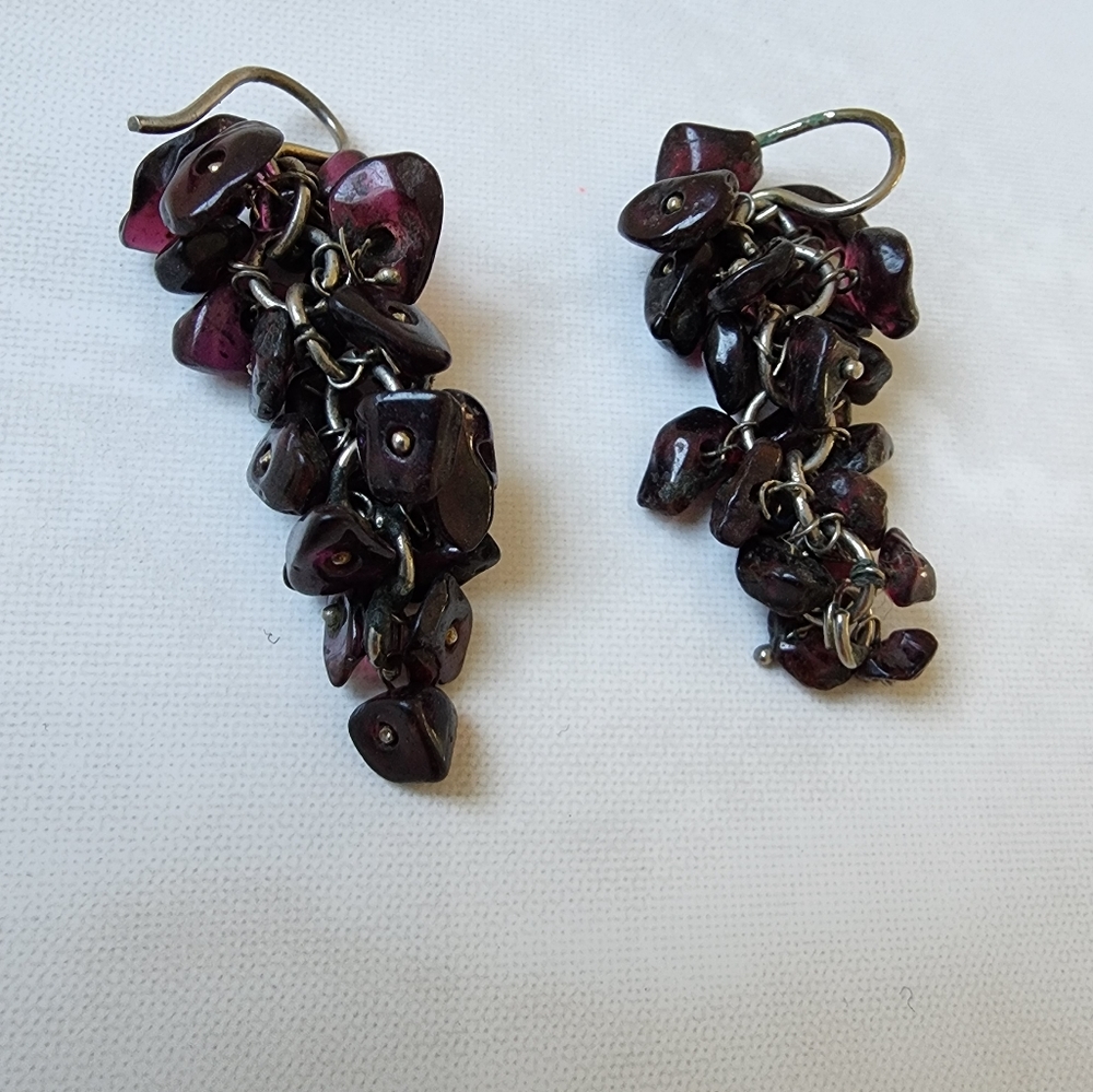 Authentic Vintage Soviet Natural Garnet Cluster Dangle Earrings